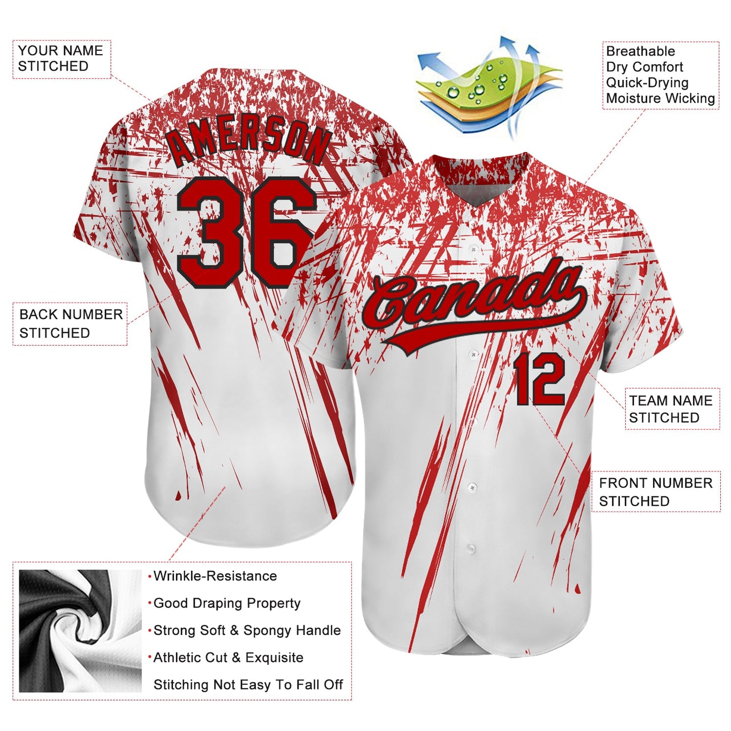 Custom White Red-Black 3D Pattern Design Authentic Baseball Jersey view 3