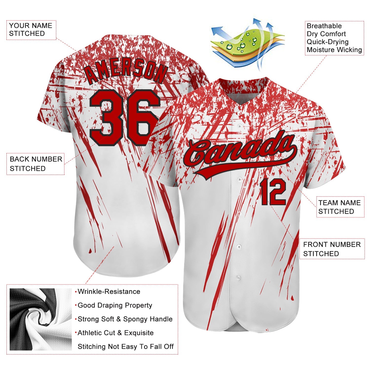 Custom White Red-Black 3D Pattern Design Authentic Baseball Jersey view 3