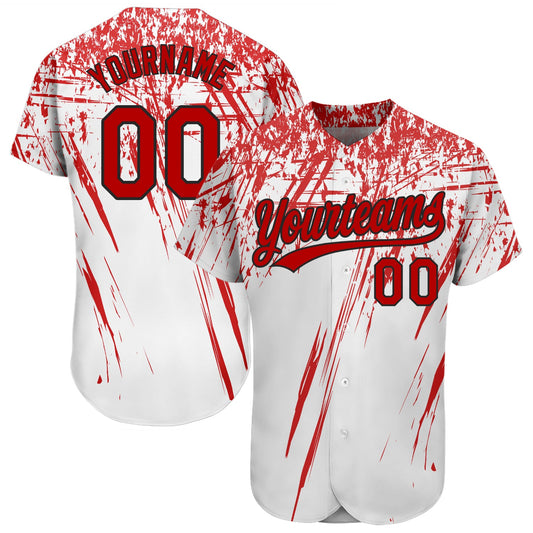 Custom White Red-Black 3D Pattern Design Authentic Baseball Jersey - Main View