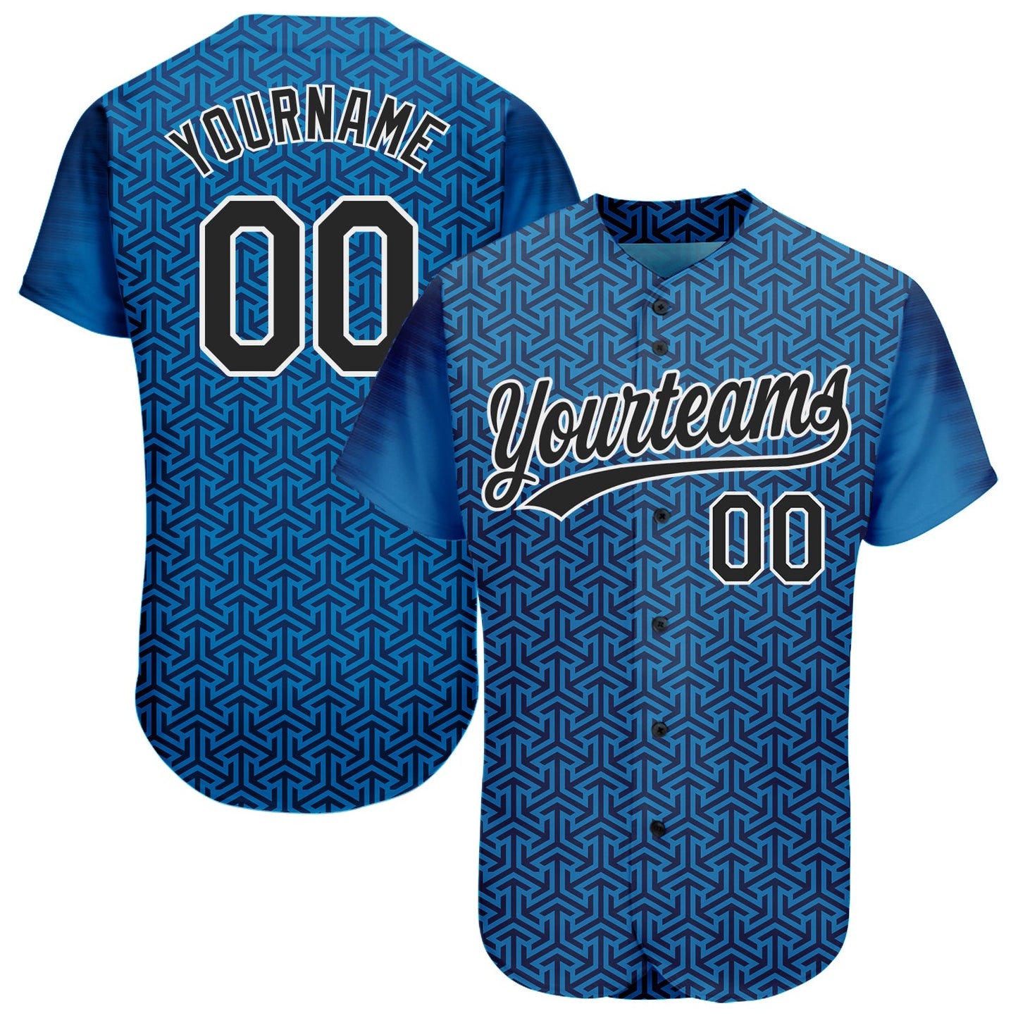 Custom Blue Black-White 3D Pattern Design Authentic Baseball Jersey - Main View