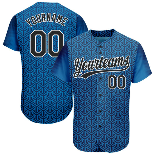 Custom Blue Black-White 3D Pattern Design Authentic Baseball Jersey - Main View