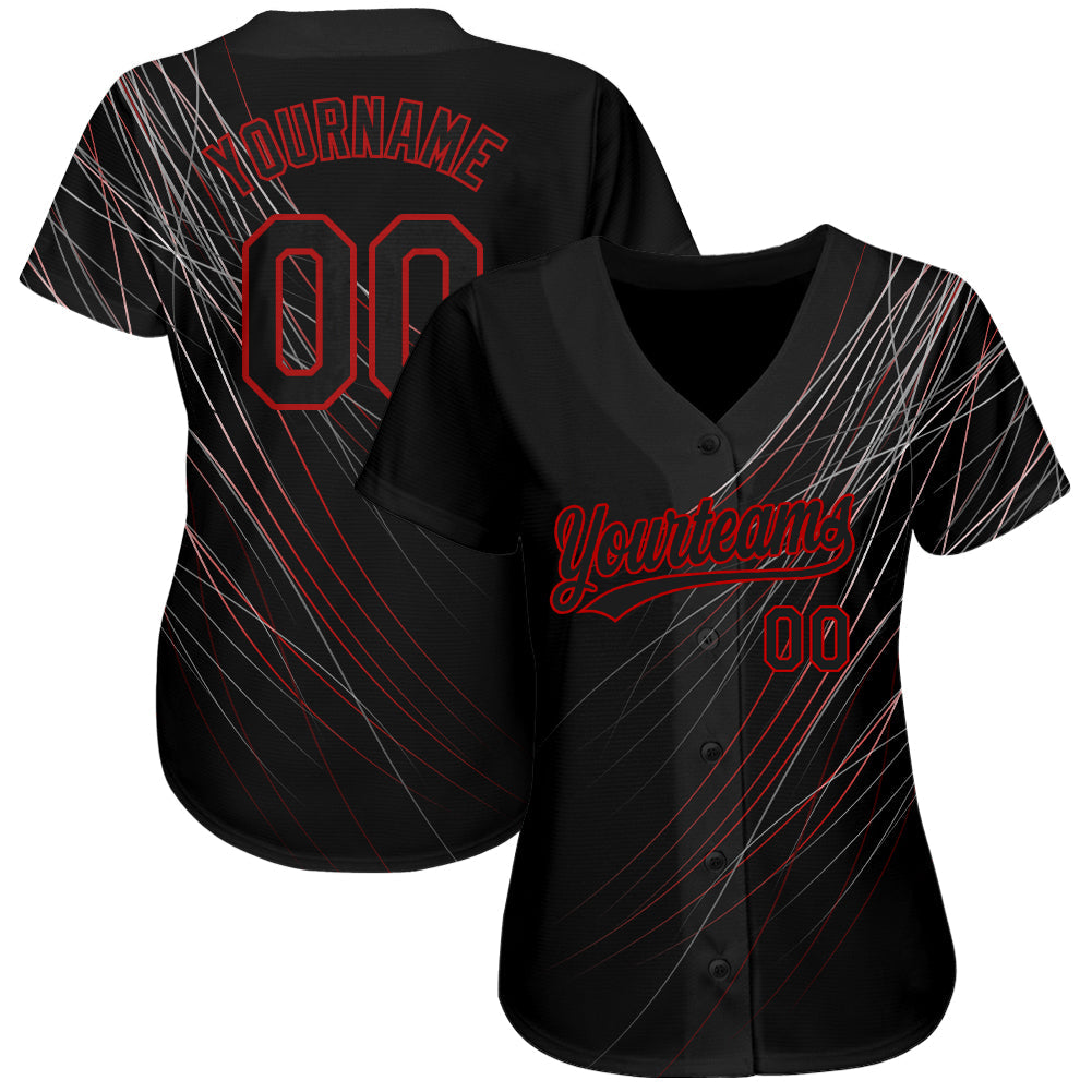 Custom Black Black-Red 3D Pattern Design Authentic Baseball Jersey view 2