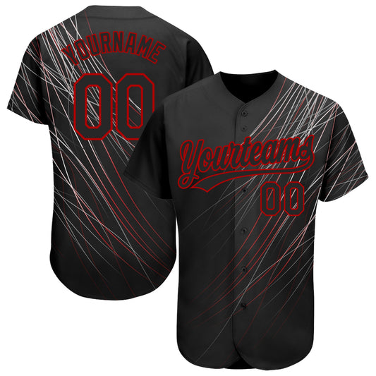 Custom Black Black-Red 3D Pattern Design Authentic Baseball Jersey - Main View