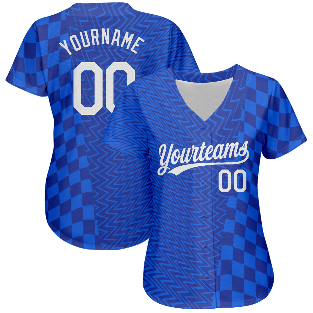 Custom Royal White-Black 3D Pattern Design Authentic Baseball Jersey view 2