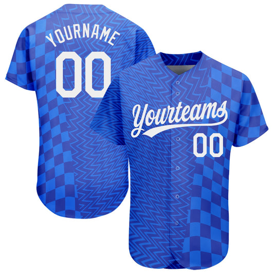 Custom Royal White-Black 3D Pattern Design Authentic Baseball Jersey - Main View