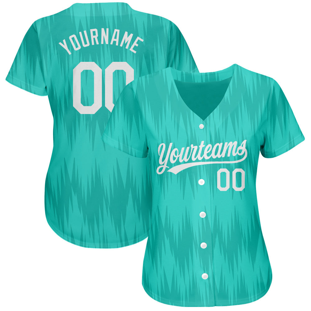 Custom Teal White 3D Pattern Design Authentic Baseball Jersey view 2