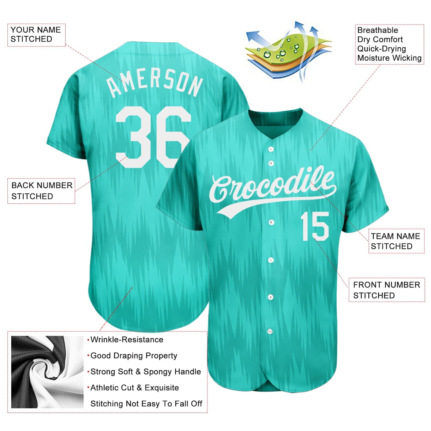 Custom Teal White 3D Pattern Design Authentic Baseball Jersey view 3