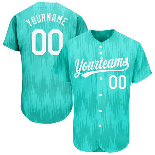 Custom Teal White 3D Pattern Design Authentic Baseball Jersey - Main View