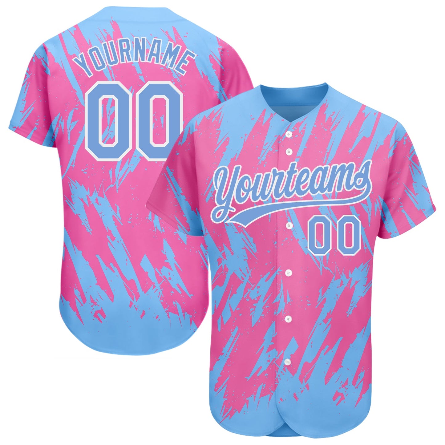 Custom Pink Powder Blue-White 3D Pattern Design Authentic Baseball Jersey - Main View