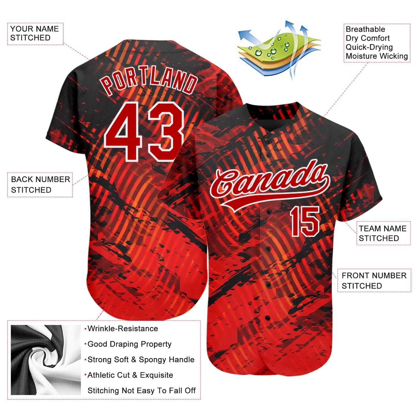 Custom Black Red-White 3D Pattern Design Authentic Baseball Jersey view 3