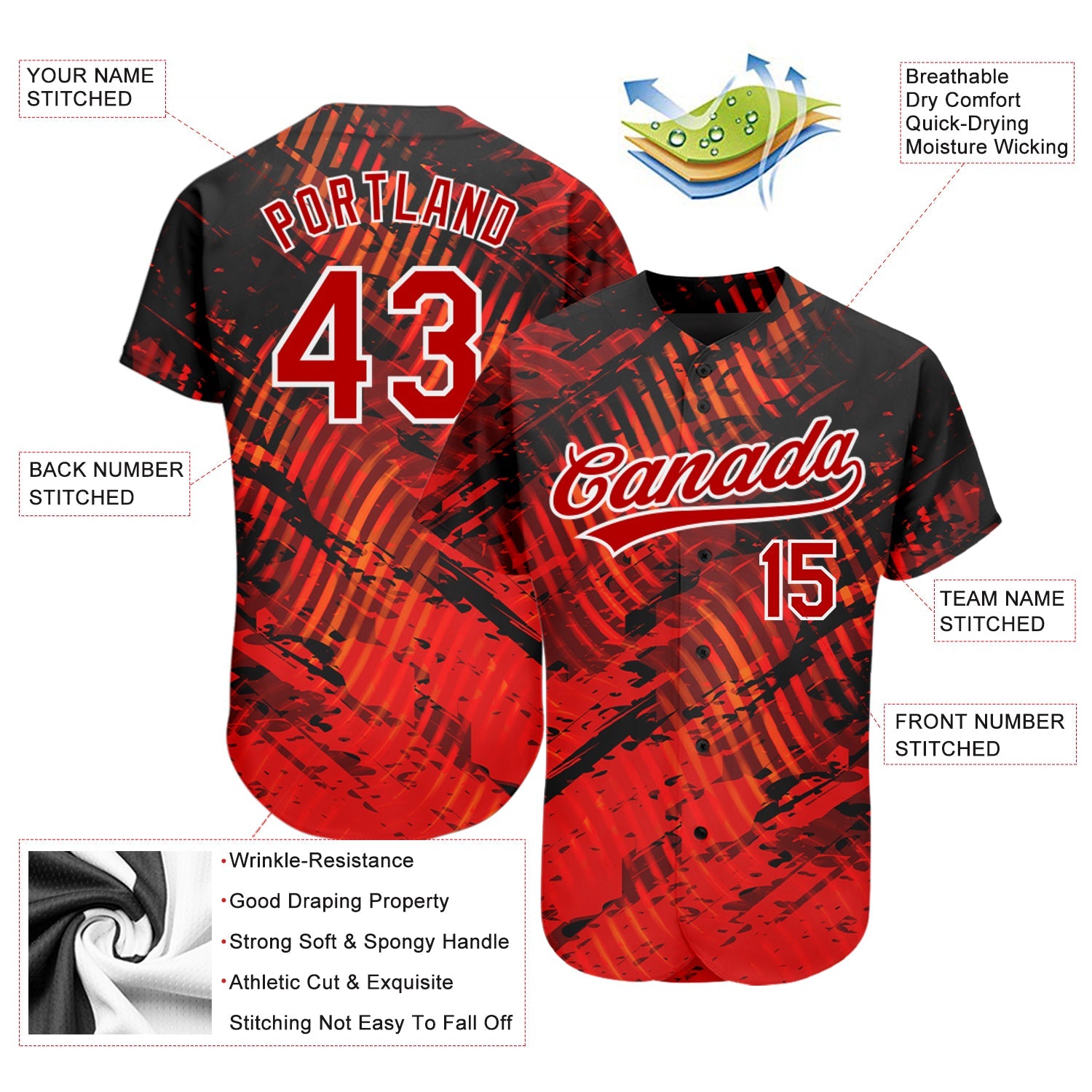 Custom Black Red-White 3D Pattern Design Authentic Baseball Jersey view 3