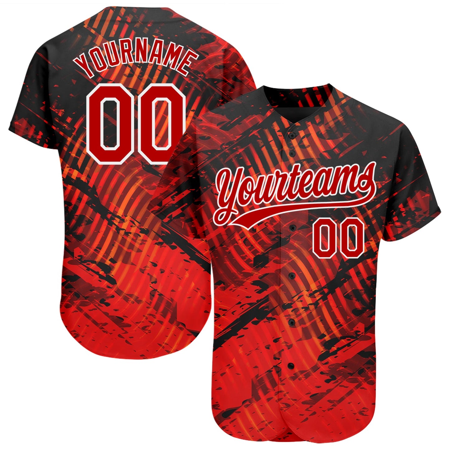 Custom Black Red-White 3D Pattern Design Authentic Baseball Jersey - Main View
