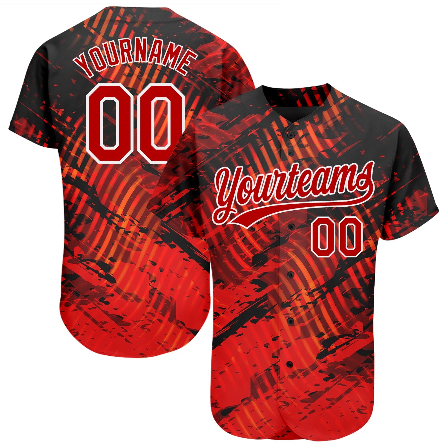 Custom Black Red-White 3D Pattern Design Authentic Baseball Jersey - Main View