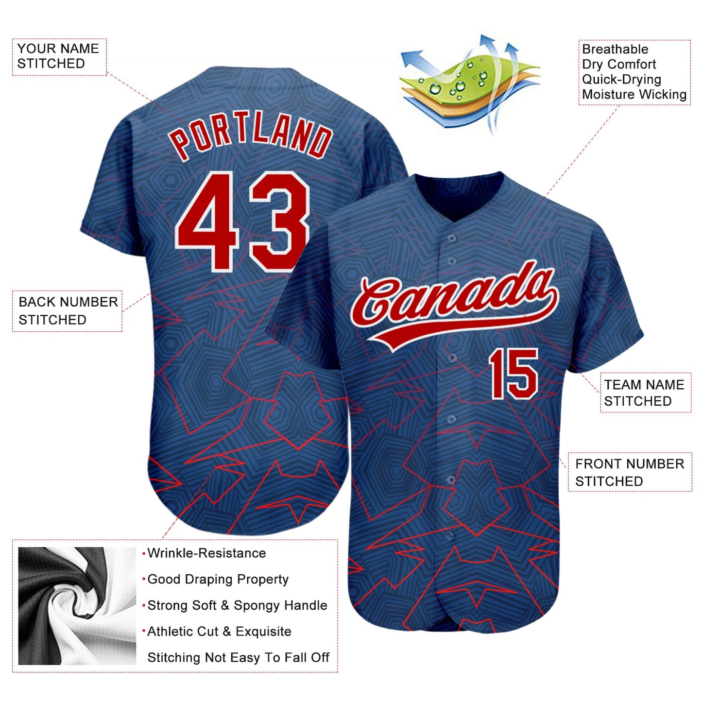 Custom Royal Red-White 3D Pattern Design Authentic Baseball Jersey view 3