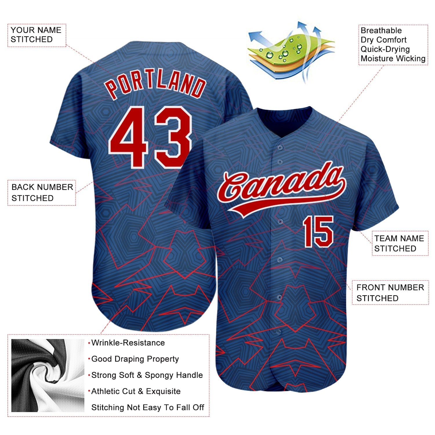 Custom Royal Red-White 3D Pattern Design Authentic Baseball Jersey view 3