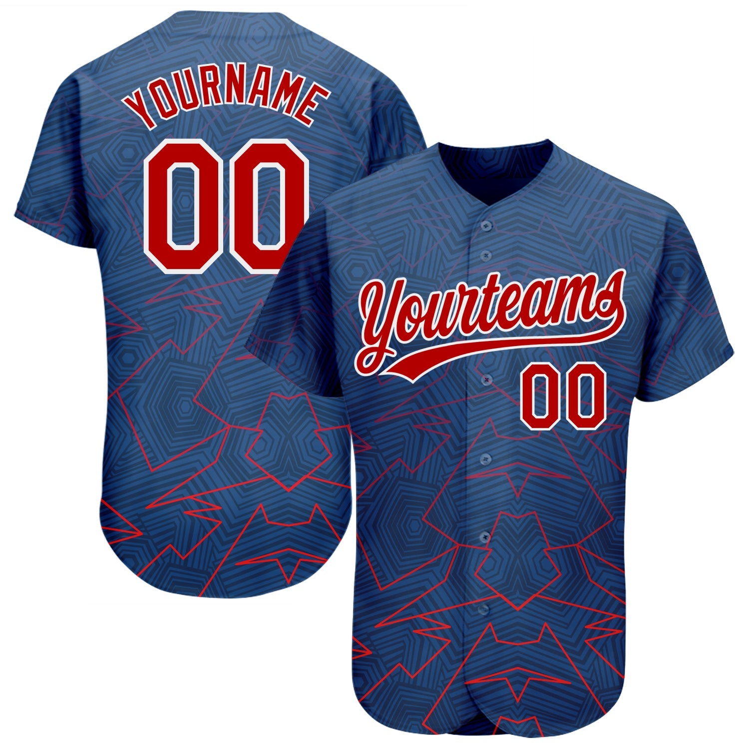 Custom Royal Red-White 3D Pattern Design Authentic Baseball Jersey - Main View
