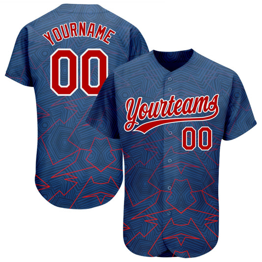Custom Royal Red-White 3D Pattern Design Authentic Baseball Jersey - Main View