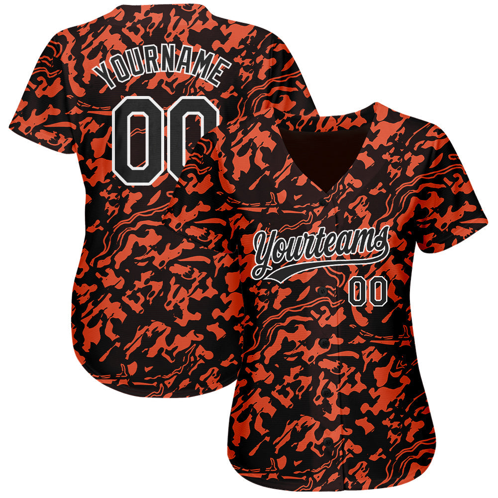 Custom Orange Black-White 3D Pattern Design Authentic Baseball Jersey view 2