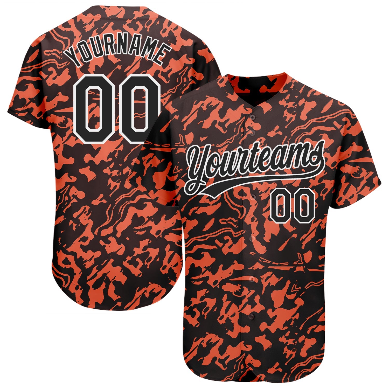 Custom Orange Black-White 3D Pattern Design Authentic Baseball Jersey - Main View