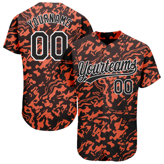 Custom Orange Black-White 3D Pattern Design Authentic Baseball Jersey - Main View