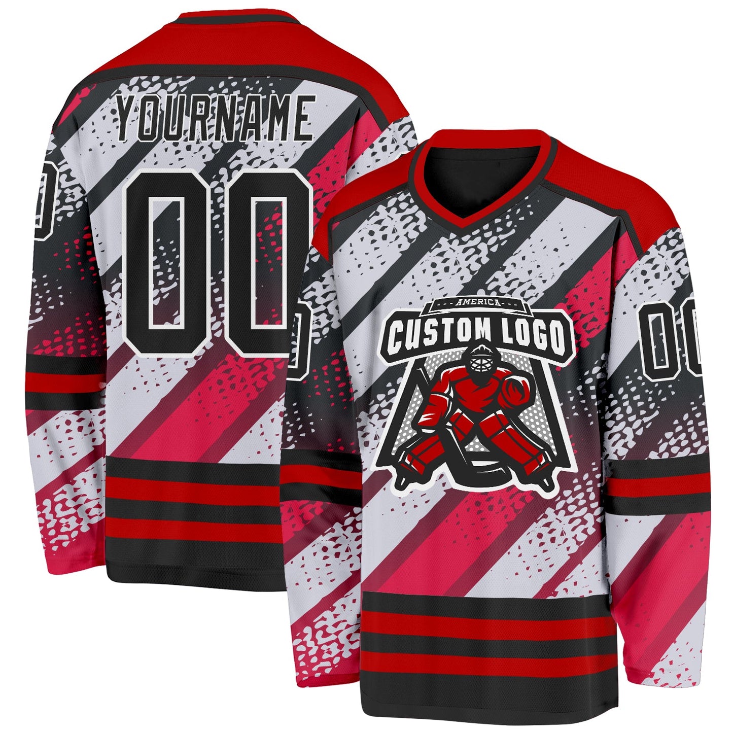 Custom Black Red-White 3D Pattern Cyber Mecha E-sport Hockey Jersey view 2