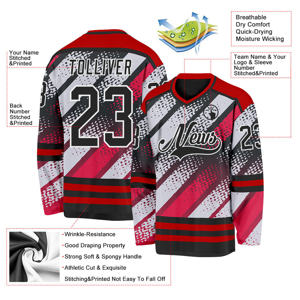 Custom Black Red-White 3D Pattern Cyber Mecha E-sport Hockey Jersey view 3