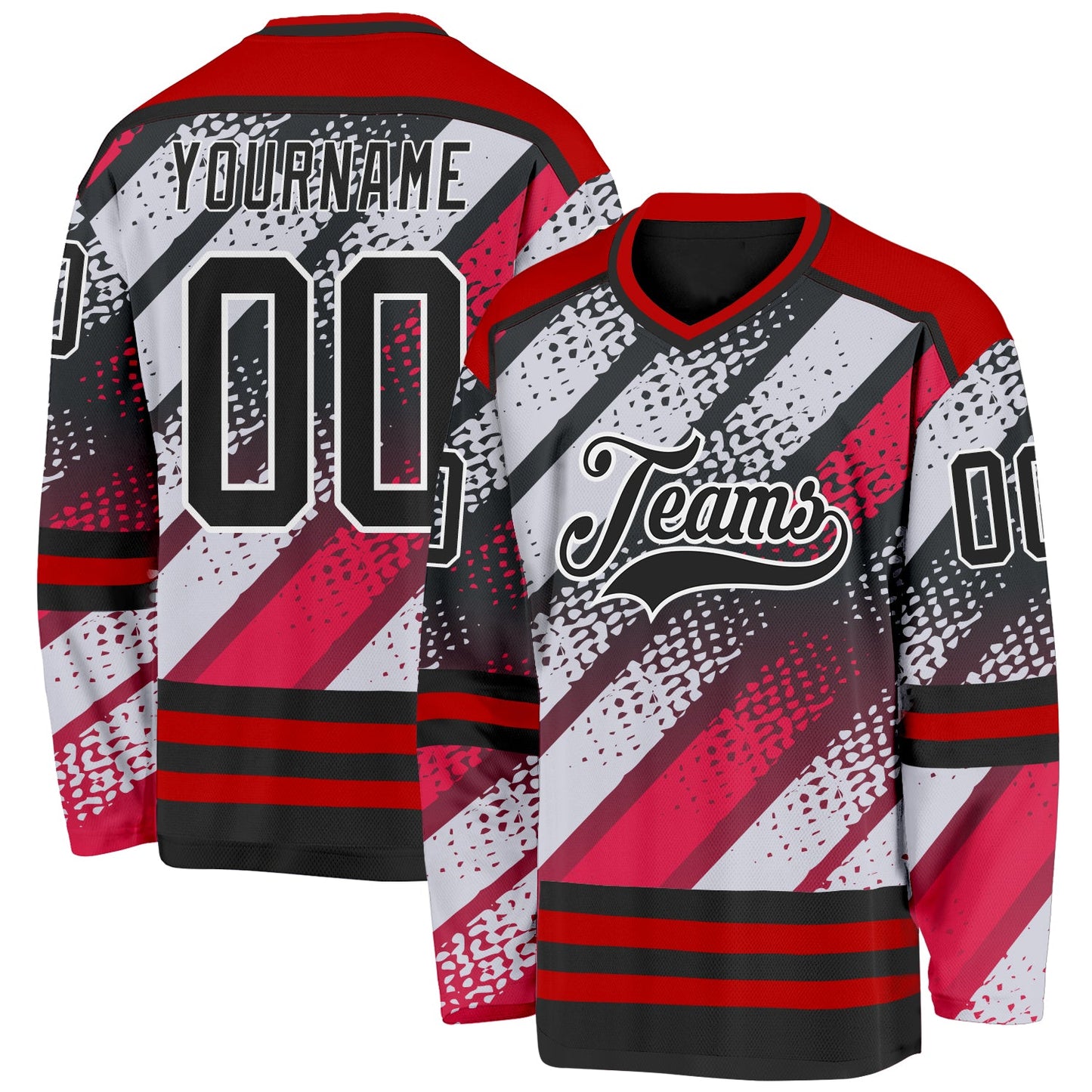 Custom Black Red-White 3D Pattern Cyber Mecha E-sport Hockey Jersey - Main View