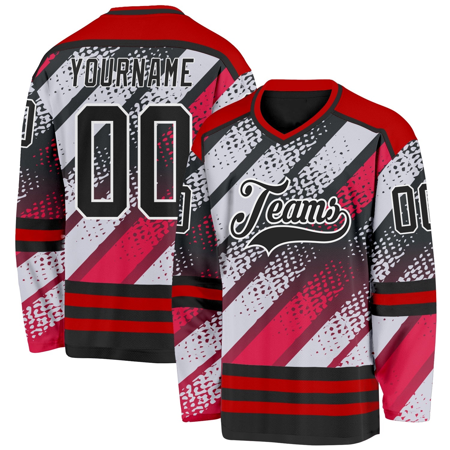 Custom Black Red-White 3D Pattern Cyber Mecha E-sport Hockey Jersey - Main View