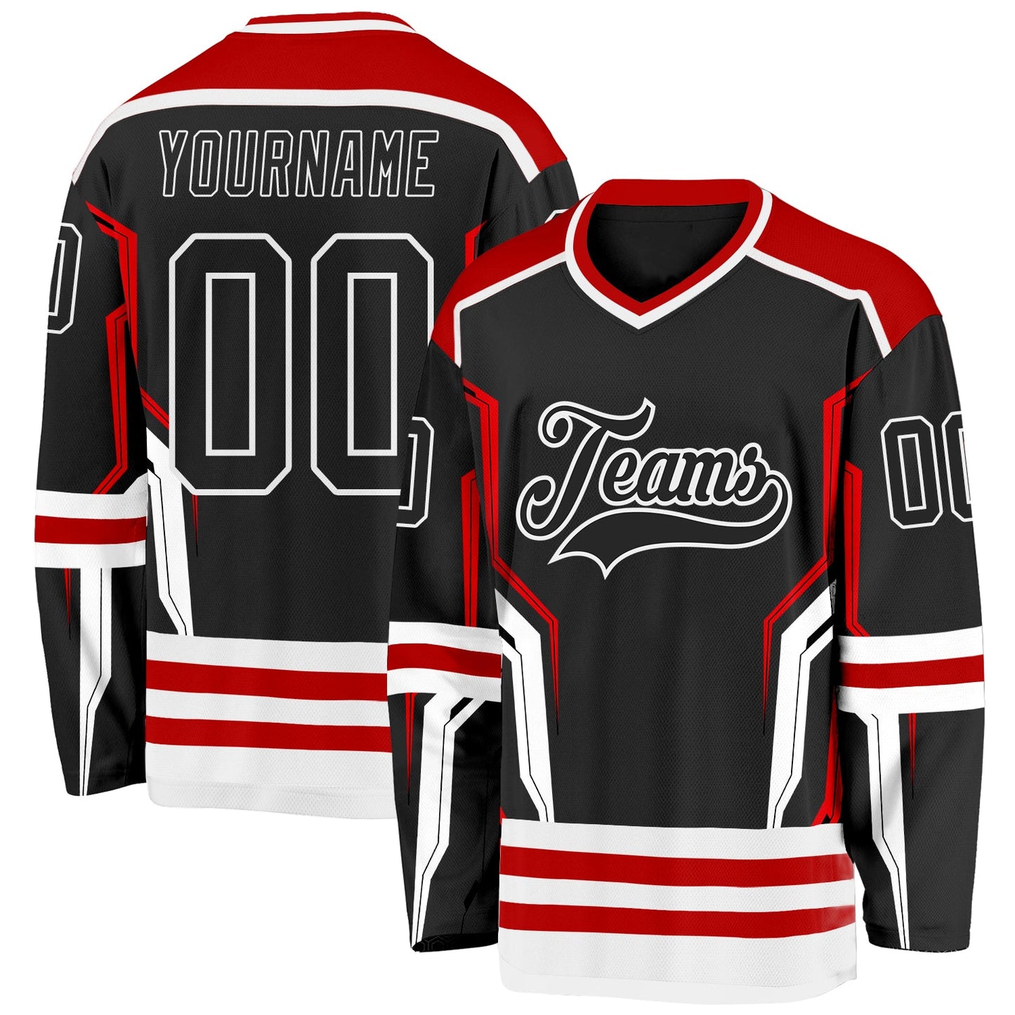Custom Black Red-White 3D Pattern Cyber Mecha E-sport Hockey Jersey - Main View