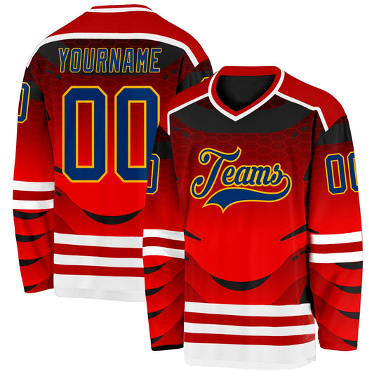 Custom Red US Navy Blue Gold-White 3D Pattern Cyber Mecha E-sport Hockey Jersey - Main View