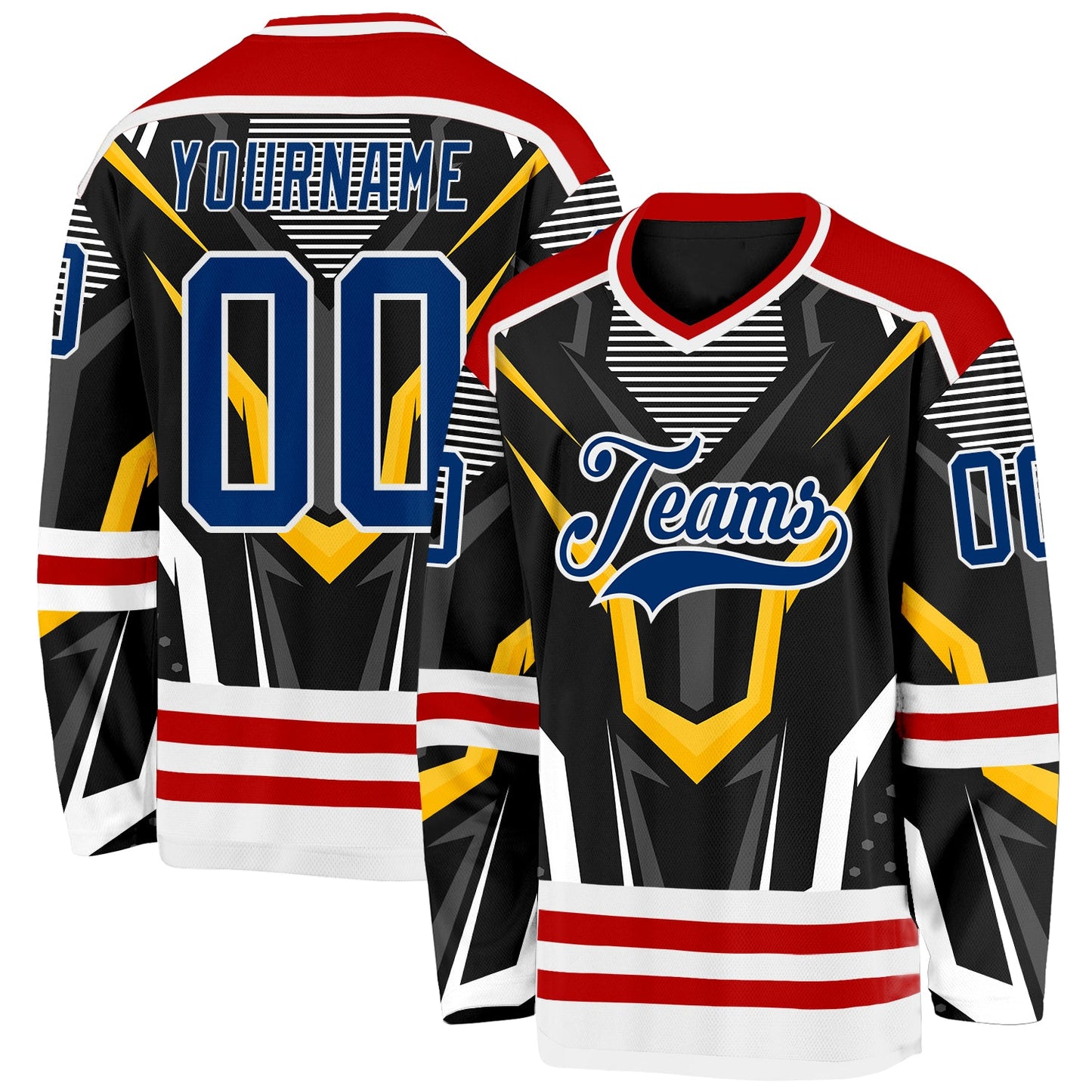 Custom Black US Navy Blue Red-White 3D Pattern Cyber Mecha E-sport Hockey Jersey - Main View