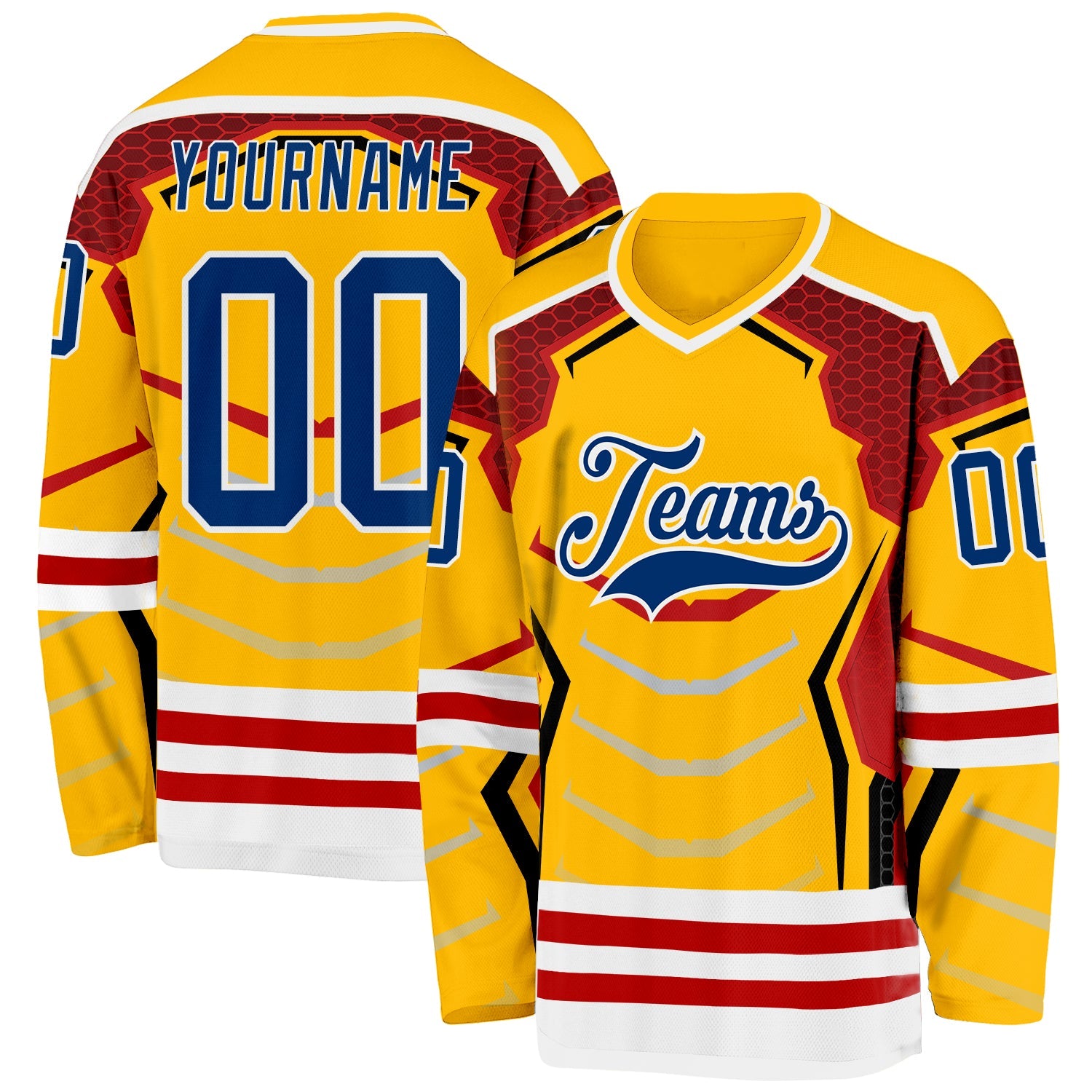 Custom Gold US Navy Blue Red-White 3D Pattern Cyber Mecha E-sport Hockey Jersey - Main View