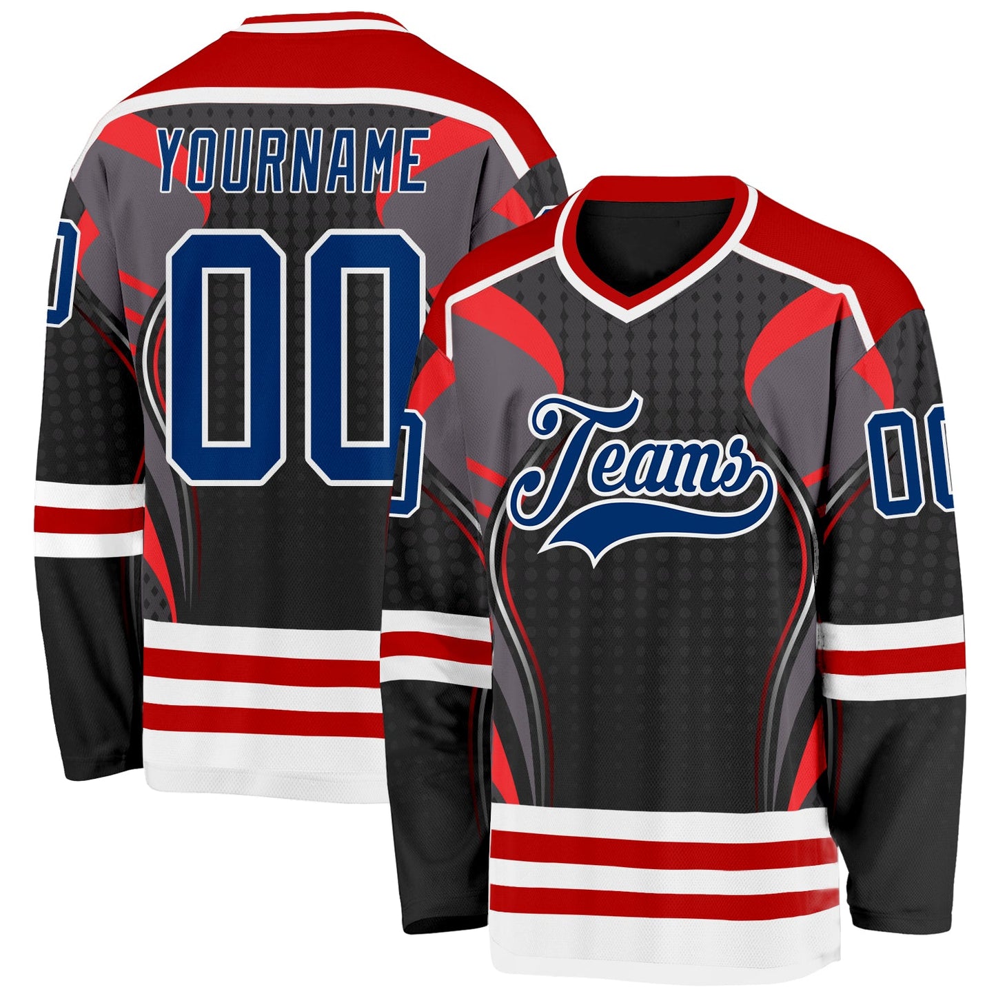 Custom Black US Navy Blue Red-White 3D Pattern Cyber Mecha E-sport Hockey Jersey - Main View