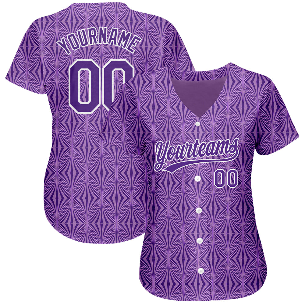 Custom Purple Purple-White 3D Pattern Design Authentic Baseball Jersey view 2