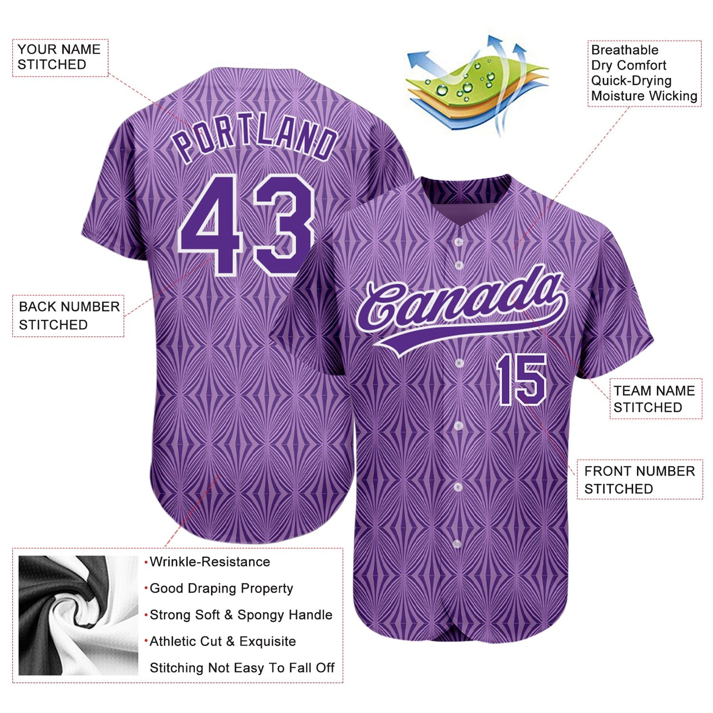 Custom Purple Purple-White 3D Pattern Design Authentic Baseball Jersey view 3