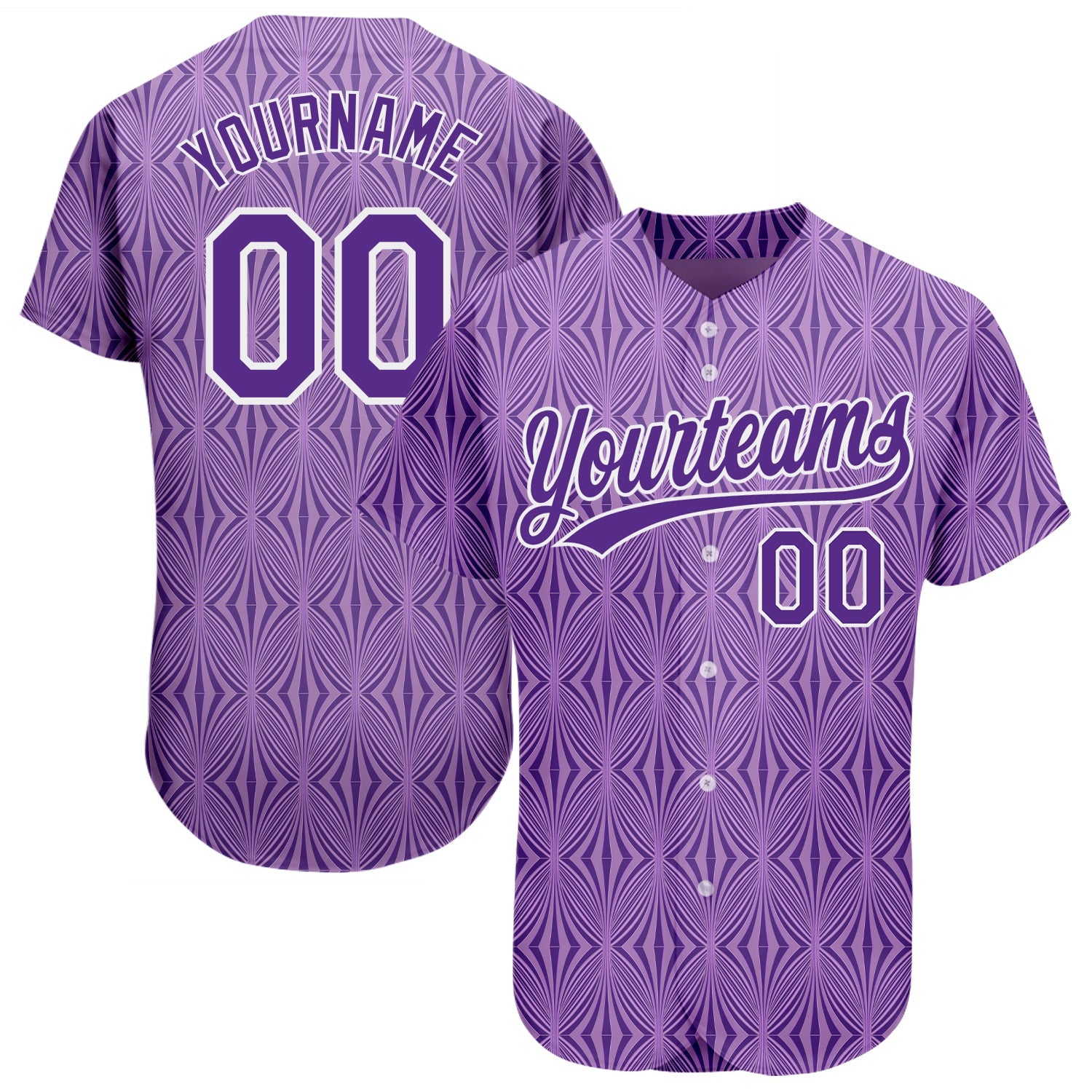 Custom Purple Purple-White 3D Pattern Design Authentic Baseball Jersey - Main View