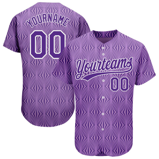 Custom Purple Purple-White 3D Pattern Design Authentic Baseball Jersey - Main View