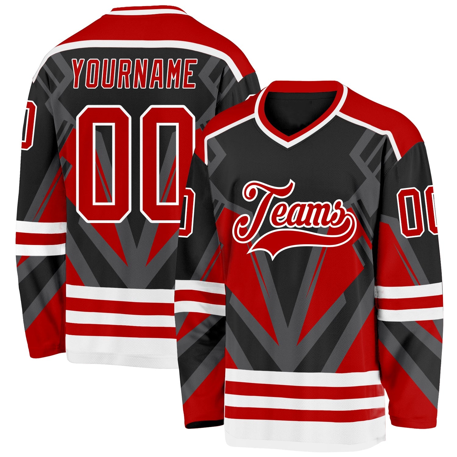 Custom Black Red Gray-White 3D Pattern Cyber Mecha E-sport Hockey Jersey - Main View