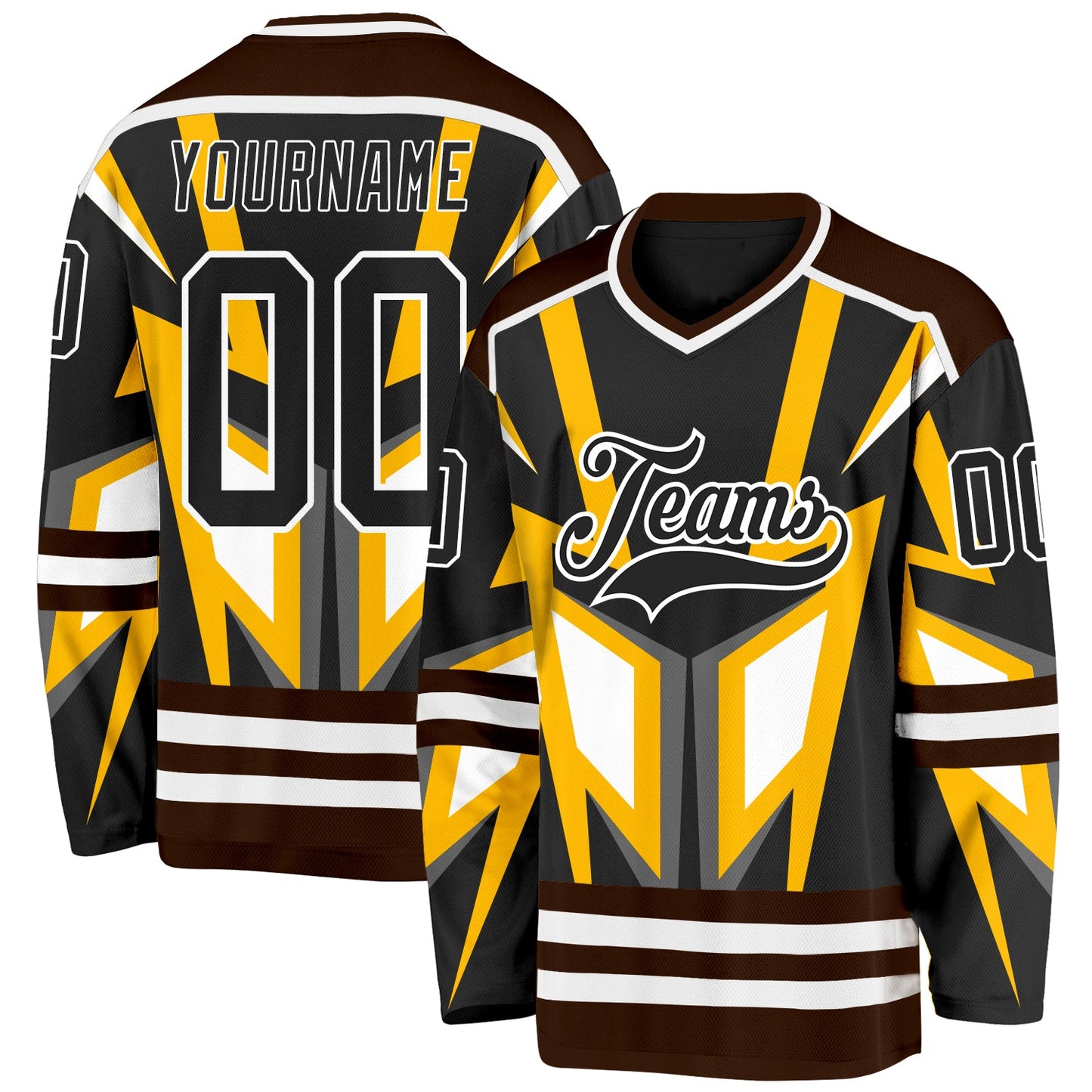 Custom Black Gold Brown-White 3D Pattern Cyber Mecha E-sport Hockey Jersey - Main View