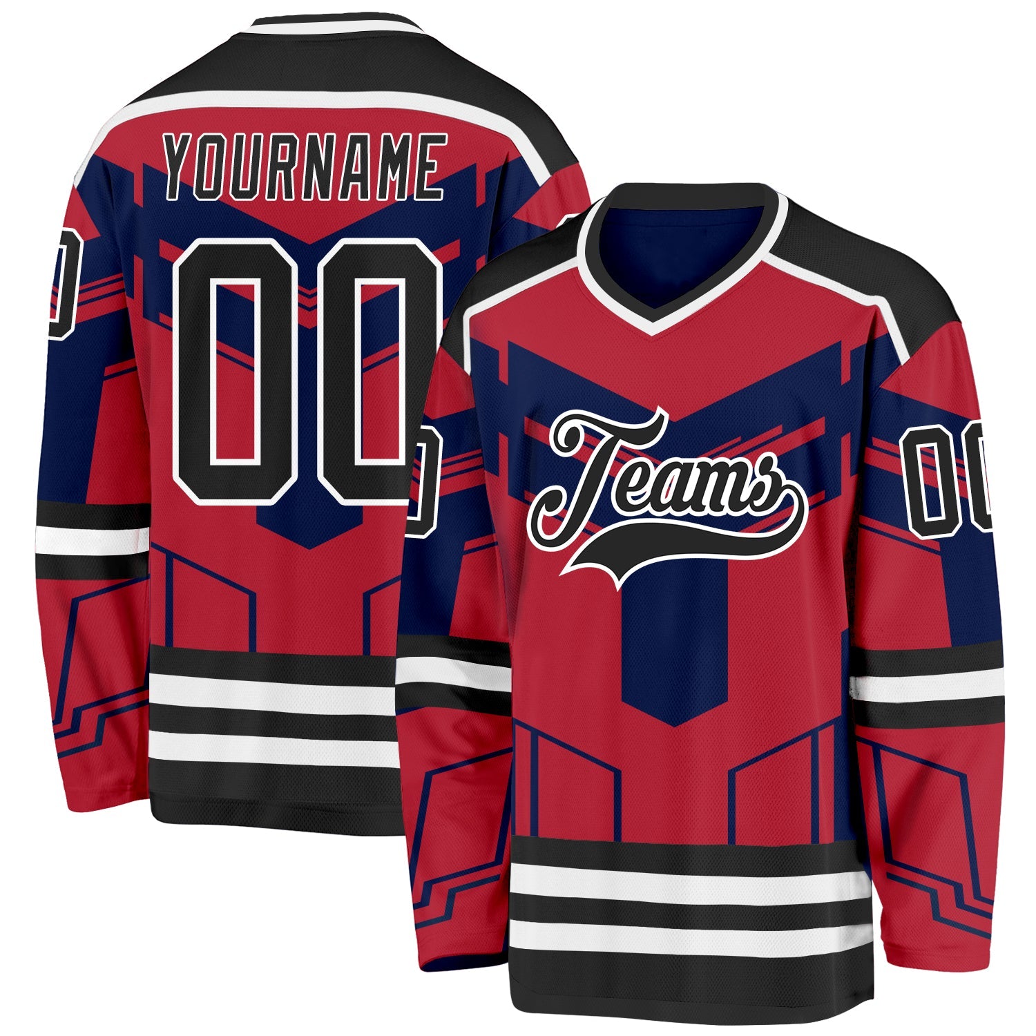 Custom Red Black Blue-White 3D Pattern Cyber Mecha E-sport Hockey Jersey - Main View