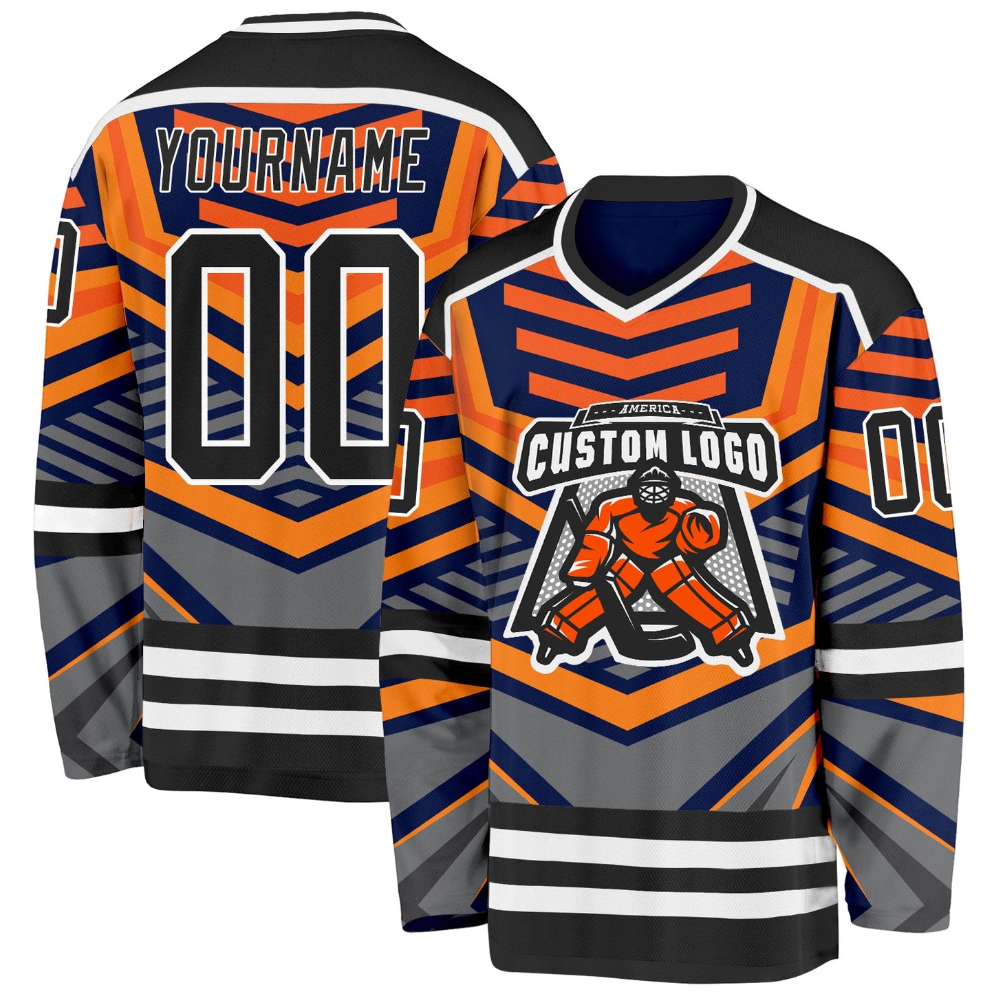 Custom Gray Black Orange-White 3D Pattern Cyber Mecha E-sport Hockey Jersey view 2