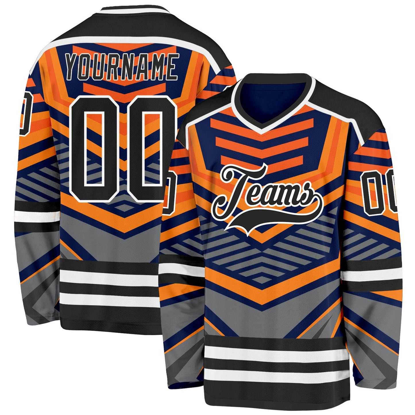 Custom Gray Black Orange-White 3D Pattern Cyber Mecha E-sport Hockey Jersey - Main View