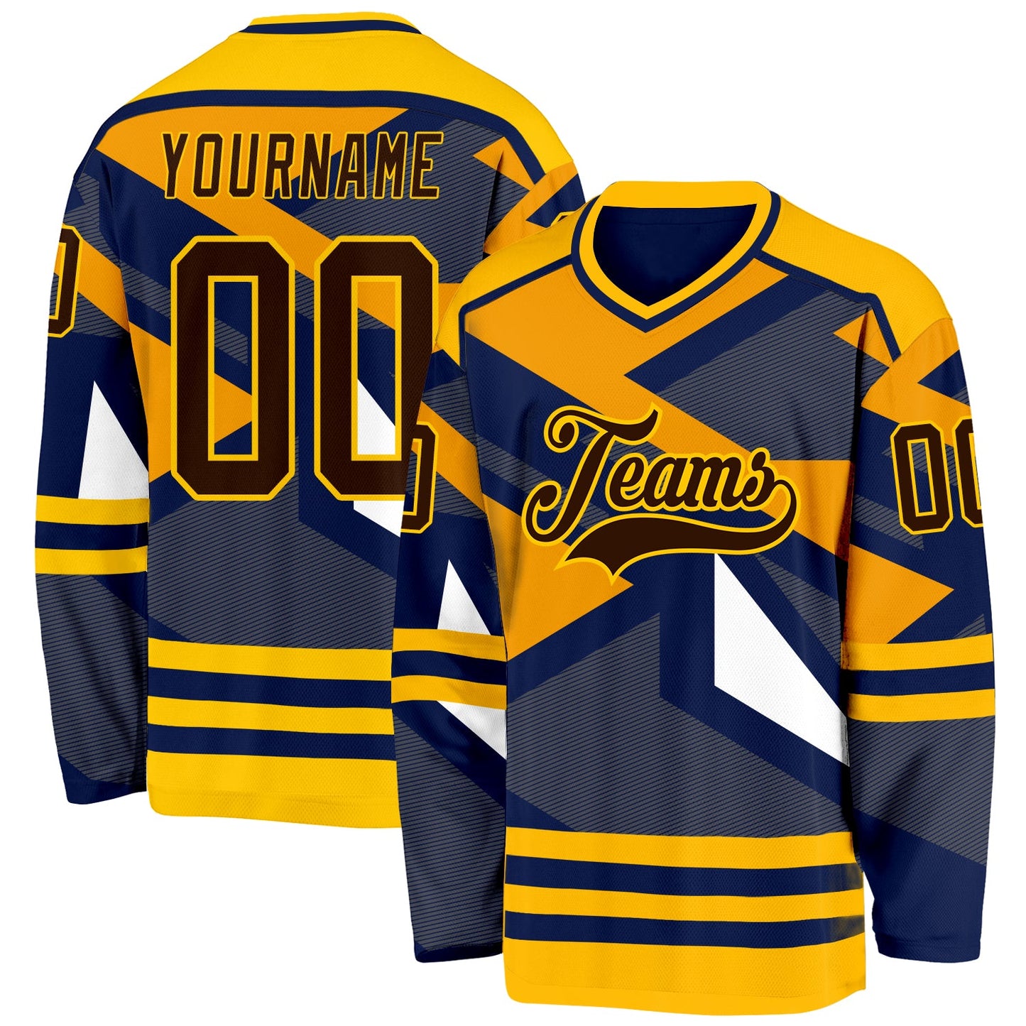 Custom Navy Brown Yellow-White 3D Pattern Cyber Mecha E-sport Hockey Jersey - Main View