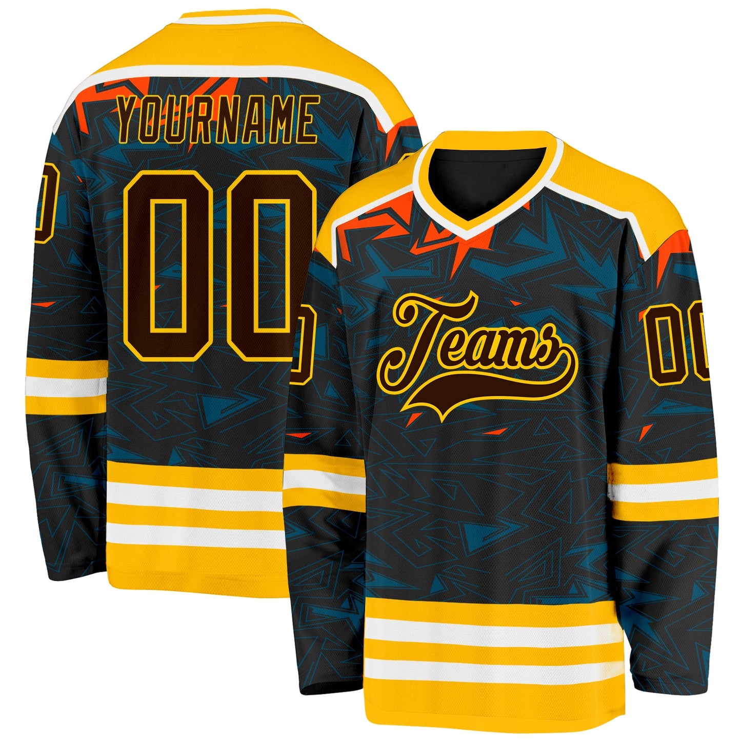 Custom Black Brown Yellow Orange Blue-White 3D Pattern Cyber Mecha E-sport Hockey Jersey - Main View