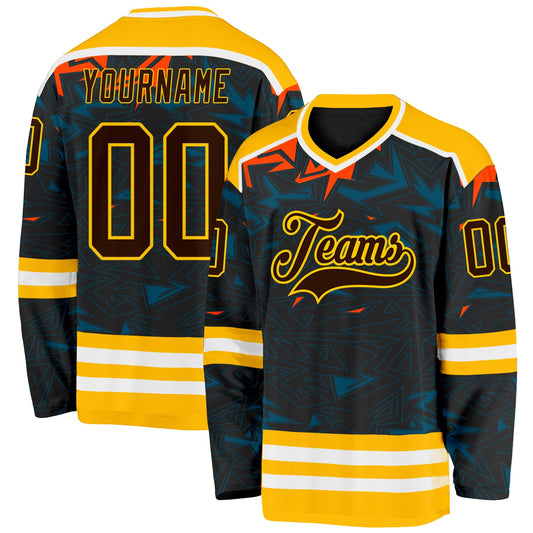 Custom Black Brown Yellow Orange Blue-White 3D Pattern Cyber Mecha E-sport Hockey Jersey - Main View