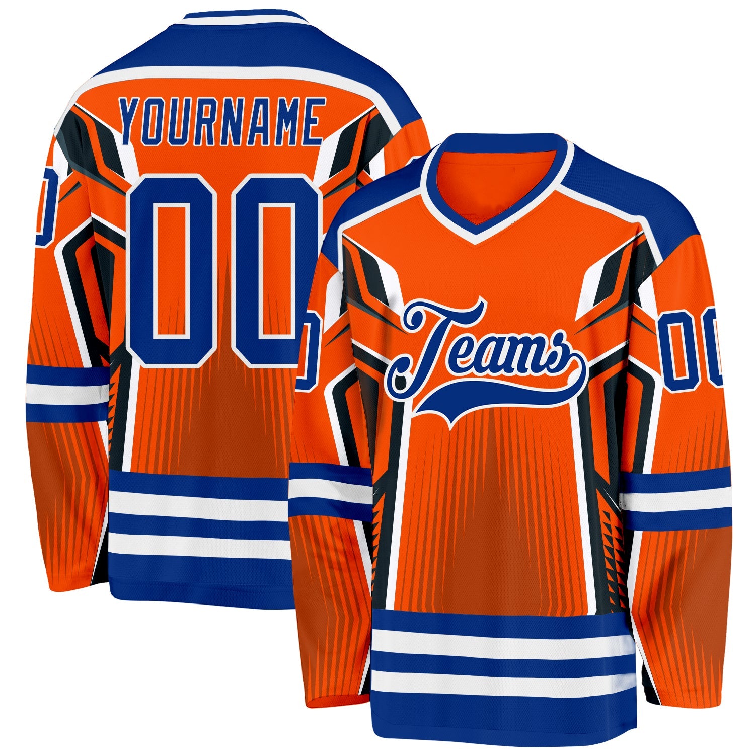 Custom Orange Royal-White 3D Pattern Cyber Mecha E-sport Hockey Jersey - Main View