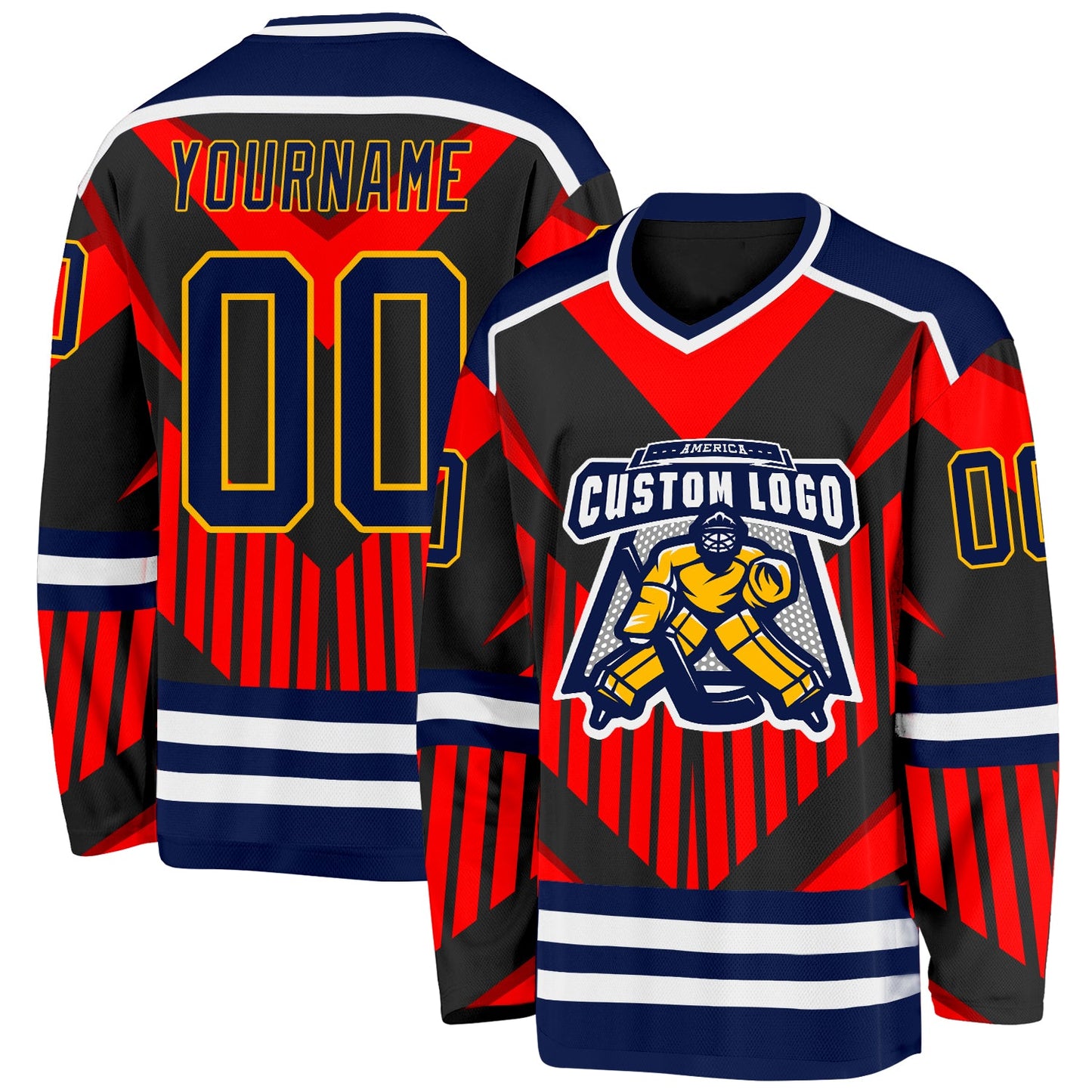 Custom Orange Navy Black-Gold 3D Pattern Cyber Mecha E-sport Hockey Jersey view 2