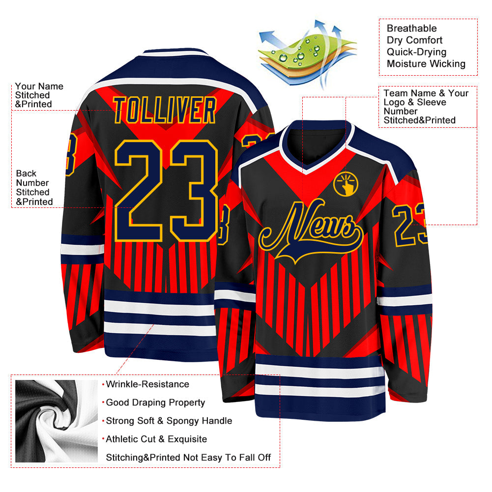 Custom Orange Navy Black-Gold 3D Pattern Cyber Mecha E-sport Hockey Jersey view 3