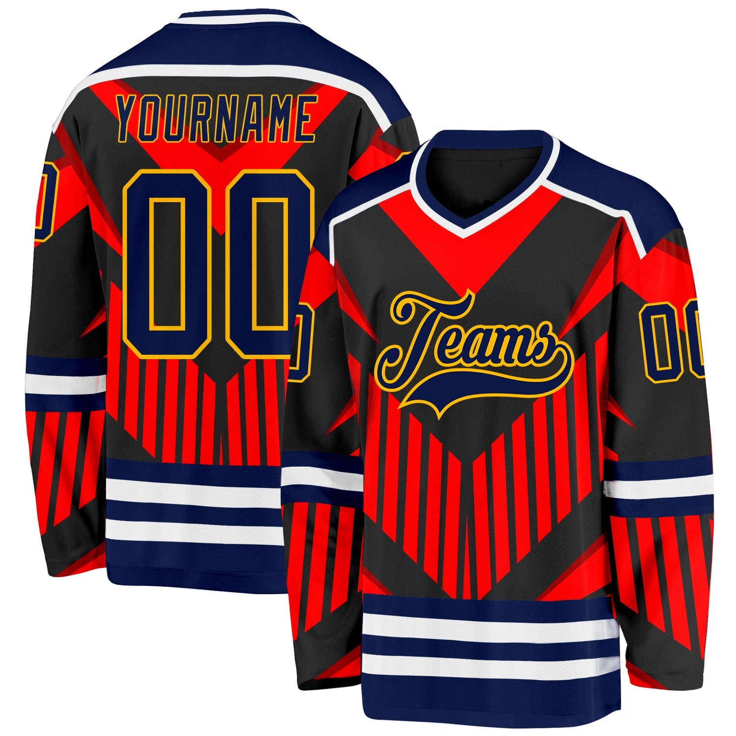 Custom Orange Navy Black-Gold 3D Pattern Cyber Mecha E-sport Hockey Jersey - Main View