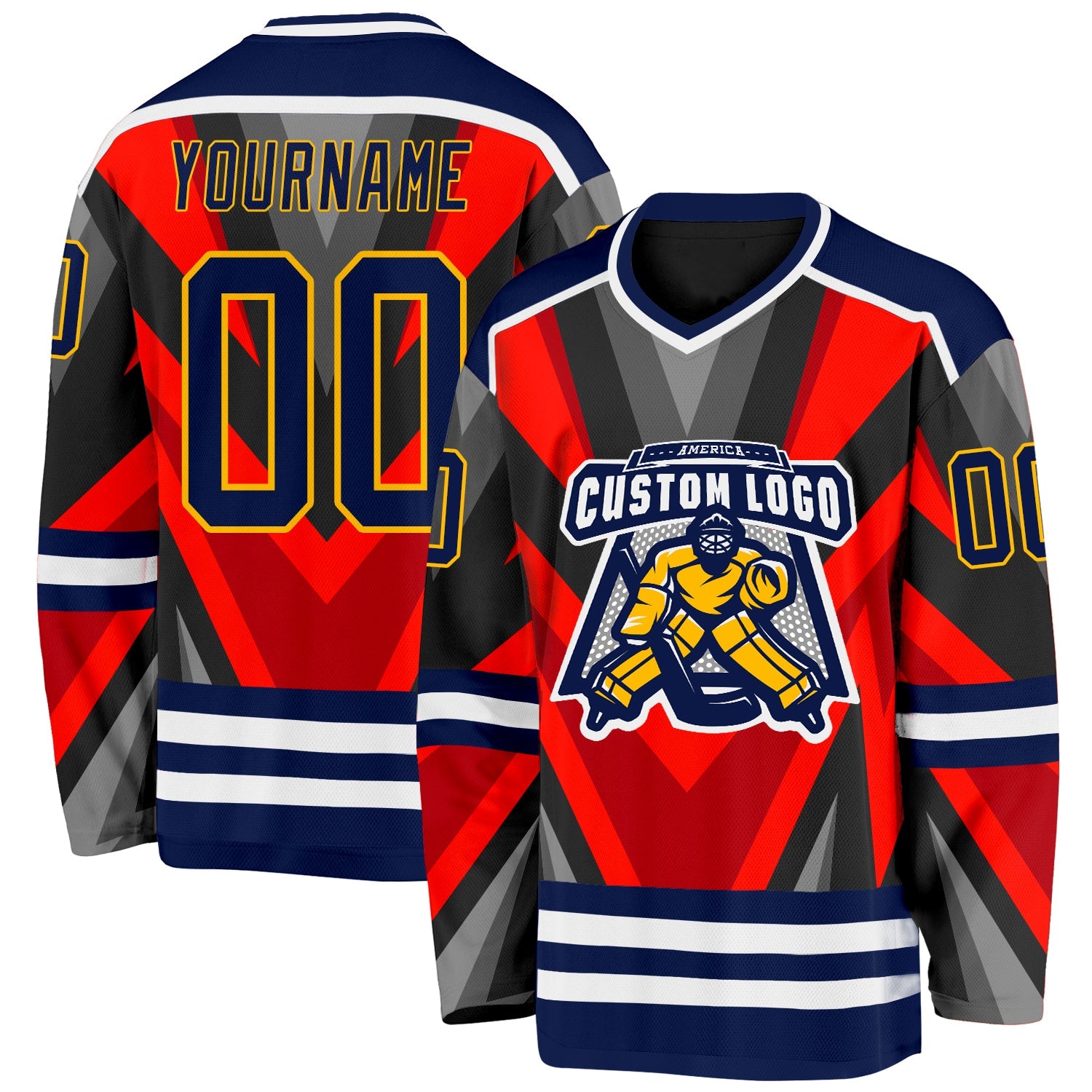 Custom Orange Navy Black Gray-Gold 3D Pattern Cyber Mecha E-sport Hockey Jersey view 2